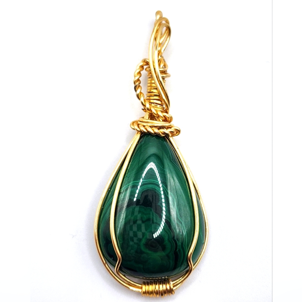 Handmade Authentic Malachite Pendant Gold Plated